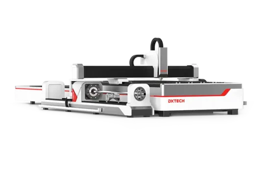 dxtech sheet and tube fiber laser cutting machine with exchange platform metal laser cutter