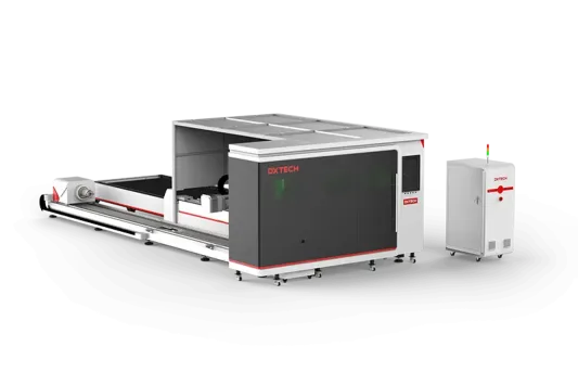 dxtech environmental and safe exchange table sheet and tube fiber laser cutting machine with protection cover, laser cutting machine