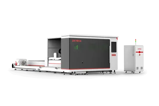 dxtech environmental and safe exchange table sheet and tube fiber laser cutting machine with protection cover, laser cutting machine