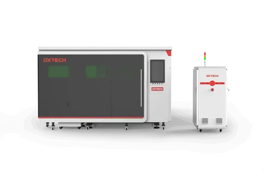 dxtech environmental and safe exchange table sheet and tube fiber laser cutting machine with protection cover, laser cutting machine