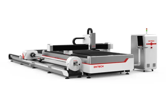 dxtech exchange platform tube and sheet fiber laser cutting machine with rocker arm, metal laser cutter
