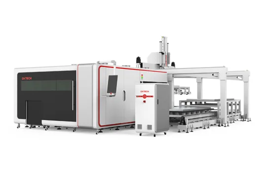 dxtech fully enclosed sheet and tube laser cutting machine with feeding system, metal laser cutting