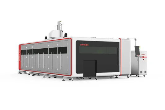 dxtech fully enclosed sheet and tube laser cutting machine with feeding system, metal laser cutting