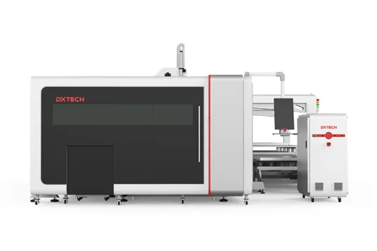 dxtech fully enclosed sheet and tube laser cutting machine with feeding system, metal laser cutting