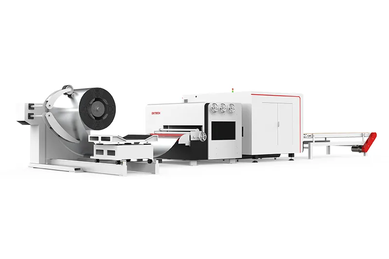 dxtech fully automatic metal coil feeding fiber laser cutting machine, metal laser cutter